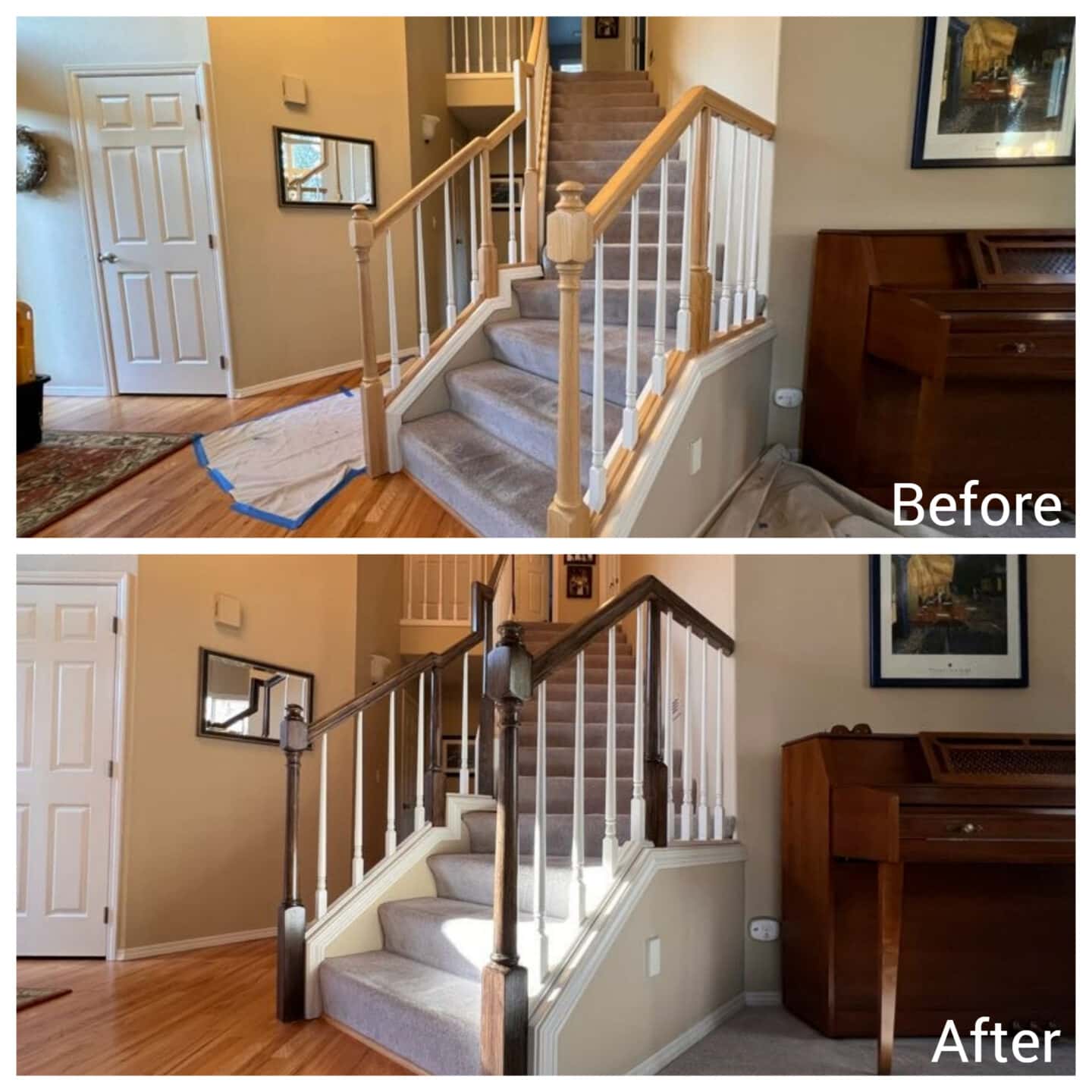 Stunning Stair Rail Wood Staining Project - Pearl Painters