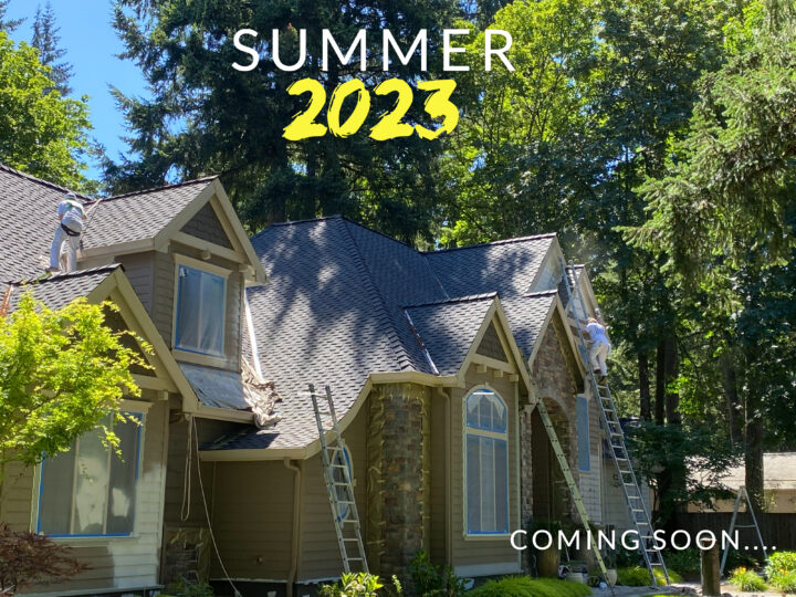 A house with the words summer 2023 coming soon, featuring a vibrant summer painting season theme.