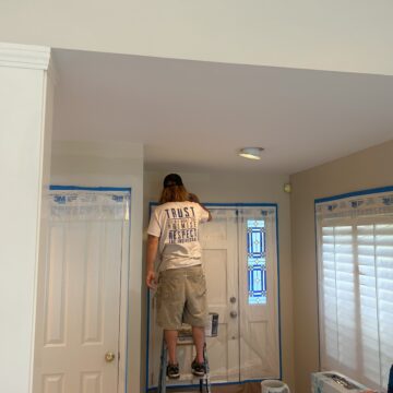 A painter on a ladder transforming a room.