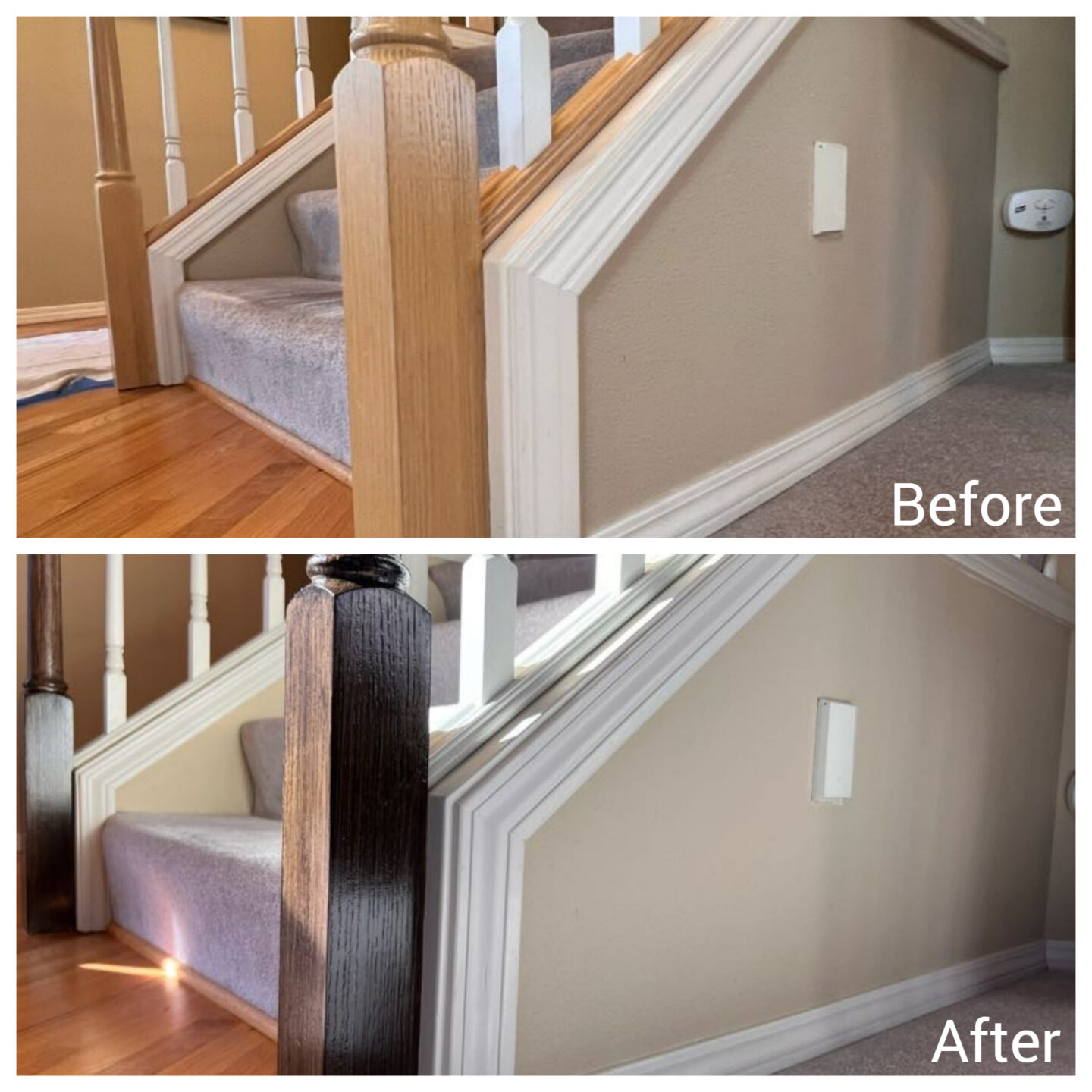 Stunning Stair Rail Wood Staining Project - Pearl Painters