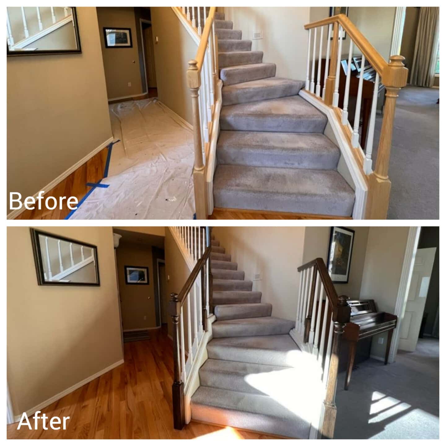 Stunning Stair Rail Wood Staining Project - Pearl Painters