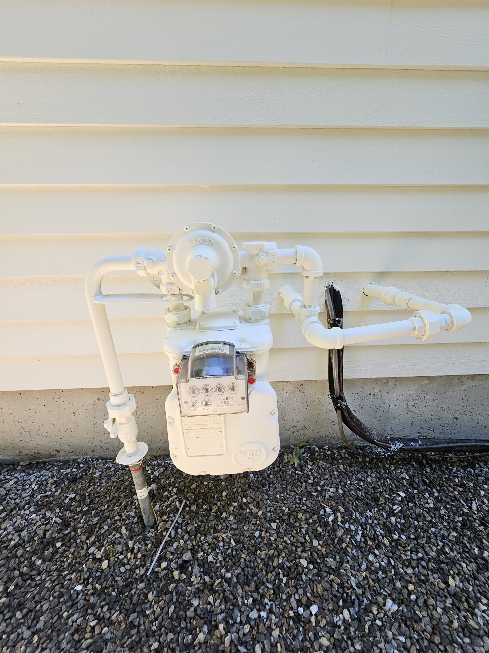 A white water meter on the side of a house in West Portland Park.