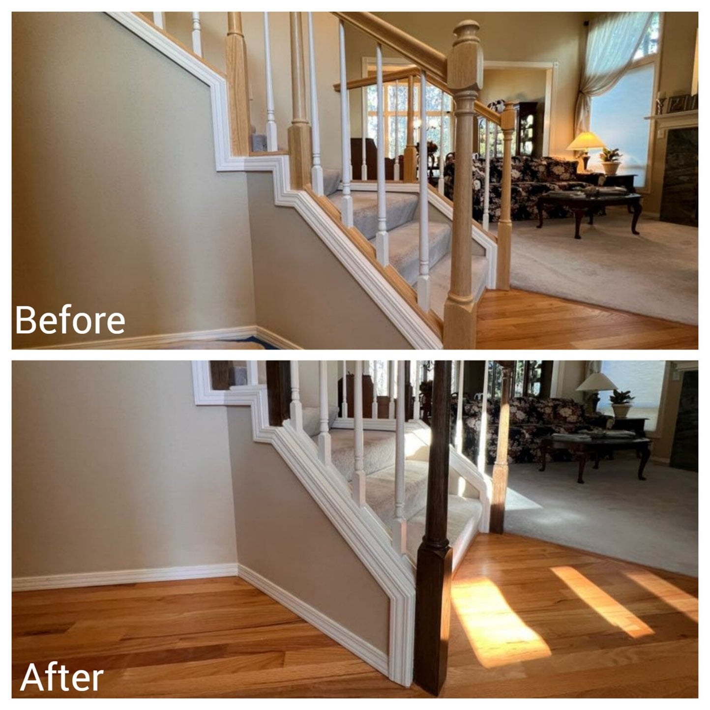 Stunning Stair Rail Wood Staining Project - Pearl Painters