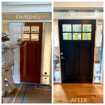 A Professional is painting an interior trim before and after.