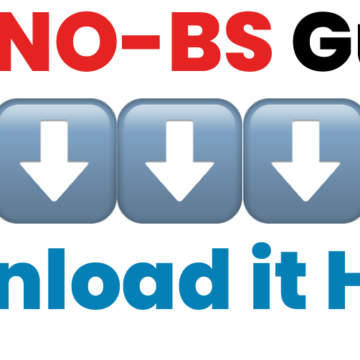 Text graphic reads: "The NO-BS Guide" with three down arrows, then "Download it Here!" in blue—includes key questions for Portland painters from Pearl Painters.