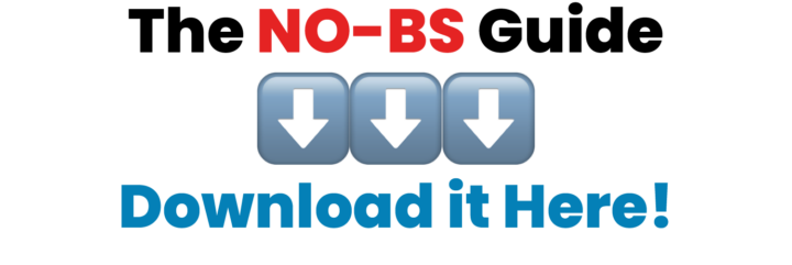 Text graphic reads: "The NO-BS Guide" with three down arrows, then "Download it Here!" in blue—includes key questions for Portland painters from Pearl Painters.