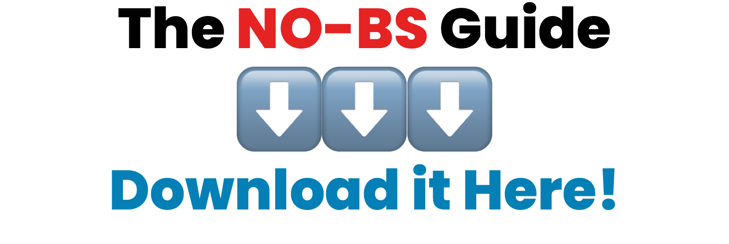 Text graphic reads: "The NO-BS Guide" with three down arrows, then "Download it Here!" in blue—includes key questions for Portland painters from Pearl Painters.
