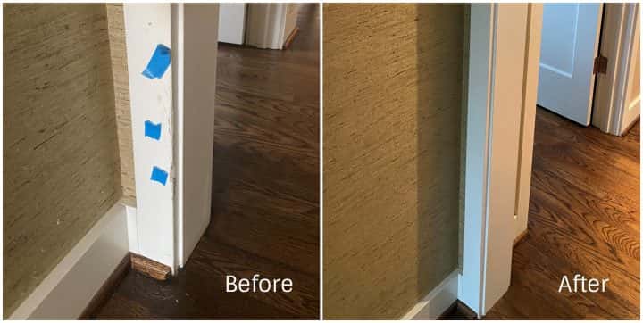 Before and after pictures of a doorway painted by house painters.