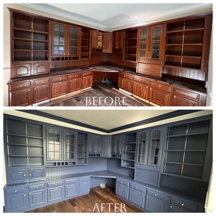 Photo of Home office with MASSIVE built-in cabinets overhaul is a real showstopper! in Portland, Oregon