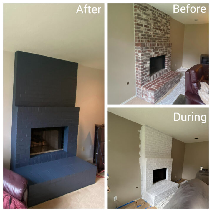 Photo of Brick fireplace paint job in Tualatin home makes for a vibrant new look! in Portland, Oregon