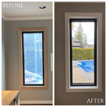 Before and after window trim and wall painted by Pearl Painters