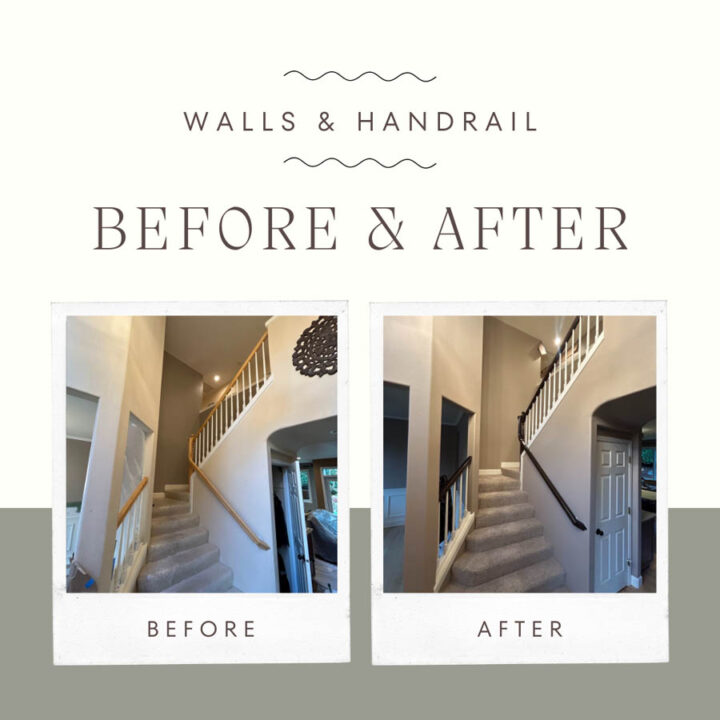 Before and after: interior painting, walls and handrail in Bull Mountain house