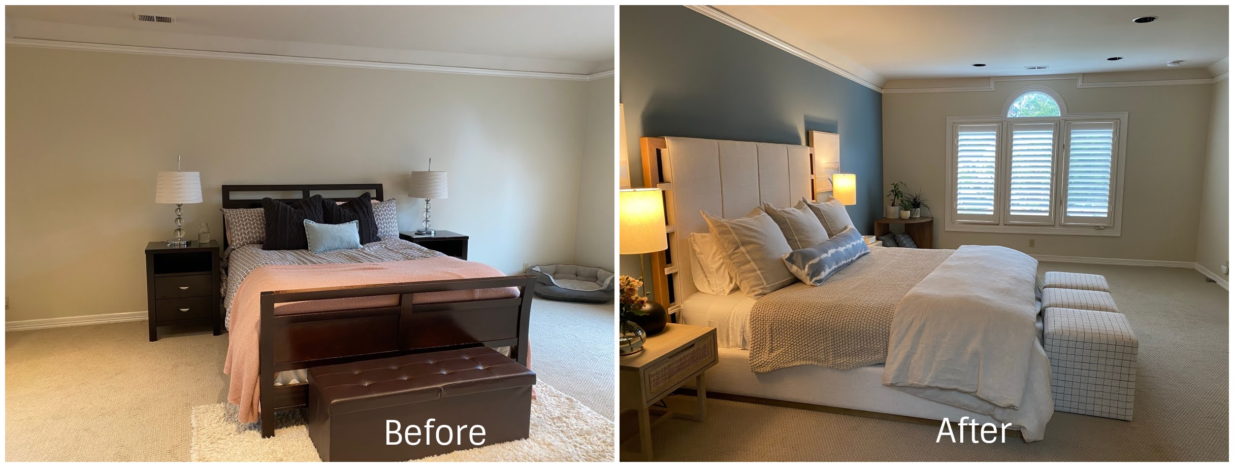 A bedroom transformed into an Indoor Elegance with a Splash of Paint.