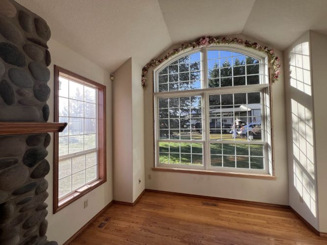 Interior damage around large window after replacement