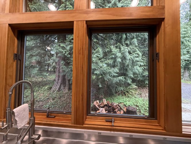 Oak window trim after repaired by Pearl Painters