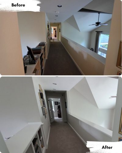 Hallway in Portland repainted by Pearl Painters, now with lighter walls, no bookshelf, and a brighter look.