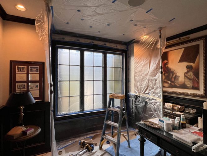 Window trim project prepped for painting