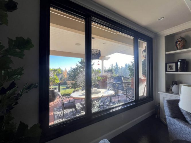 Large window with black frame in West Linn
