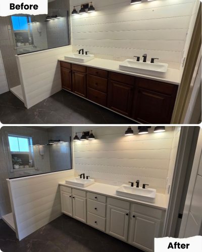 Bathroom with white wall and sink painted by Pearl Painters in Portland.