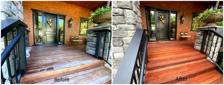 A before and after picture showcasing the remarkable Deck Restoration transformation in NW Portland.