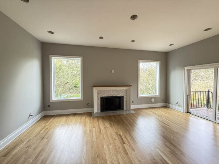 Walls around fireplace freshly painted