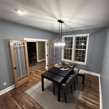 newly painted dining room with white trim