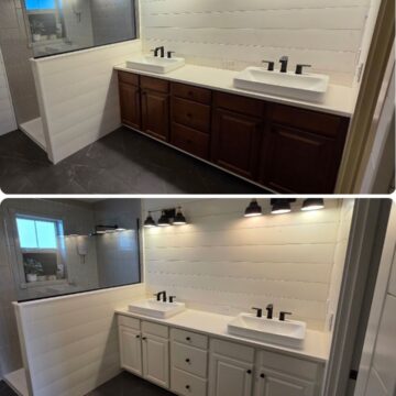 Bathroom with white wall and sink painted by Pearl Painters in Portland.